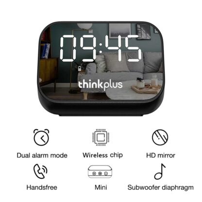 Lenovo thinkplus TS13 Speaker Alarm Clock Mirror Wireless Bluetooth Speaker LED Digital Stereo Desktop - Black - Image 2