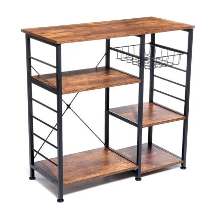 3-Tier Kitchen Microwave Oven Storage Rack Baker Stand Storage Cart Baking Shelf Brown - Image 2