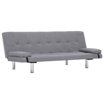 (US Direct) VidaXL Folding Sofa Bed with Two Pillows Light Gray Fabric