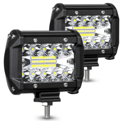 AMBOTHER 2PCS Tri ROW 4 Inch 9-32V 20 LED Work Light Bar Flood Spot Beam Offroad SUV Driving Truck ATV UTV Boat Fog Lamp Waterproof