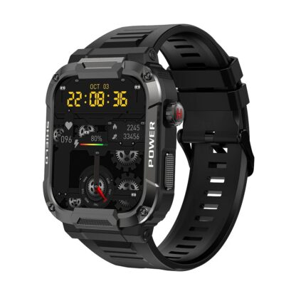 MK66 1.85 inch HD Screen bluetooth Calling Heart Rate Blood Pressure SpO2 Monitor IP68 Waterproof Outdoor Three-proofing Smart Watch - Black