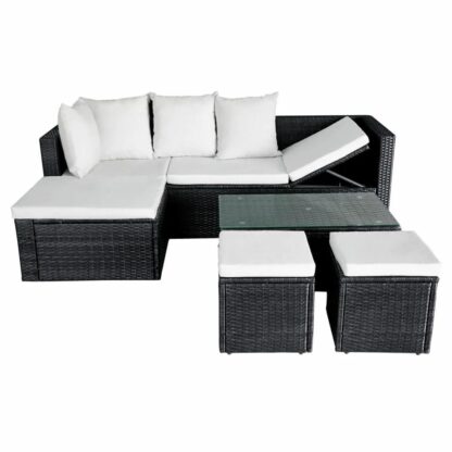 4 Piece Outdoor Patio Furniture Set Garden Lounge Set with Cushions Poly Rattan Black - Image 5