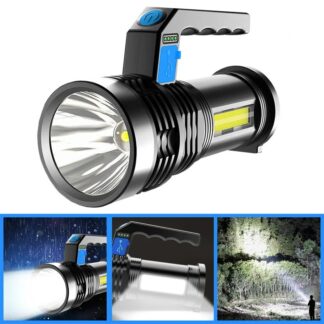 BIKIGHT P500 Double Light 500m Long Range Strong Flashlight with COB Sidelight USB Rechargeable Powerful Handheld Spotlight LED Searchlight - 1 Pc