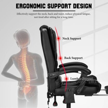 Snailhome Massage Reclining Office Chair Adjustable Height Rotating Lift Chair PU Leather Gaming Chair Laptop Desk Chair with Footrest and Phone Bag - Image 3
