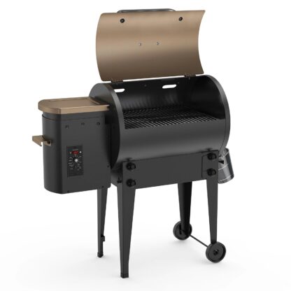HiMombo 8 in 1 BBQ Gril Wood Pellet Grill and Smoker with Extendable Equipped Foldable Table Legs & Cover Auto Temperature Control for outdoor BBQ Smoke - Black - Image 2