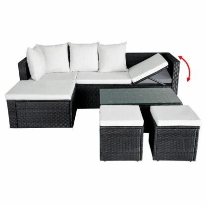 4 Piece Outdoor Patio Furniture Set Garden Lounge Set with Cushions Poly Rattan Black - Image 2