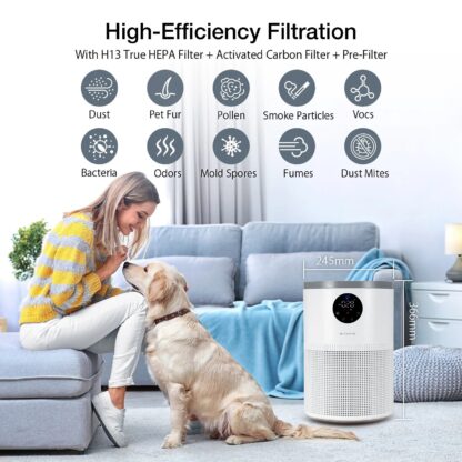 BlitzHome BH-AP2501 Air Purifier Smart WiFi and PM2.5 Monitor H13 True HEPA Filter Filtration System Cleaner Odor Eliminators Ozone Free Remove 99.97% Pet Allergies Smoke Dust Auto Mode Alexa & Google Home Control - US Plug - Image 2
