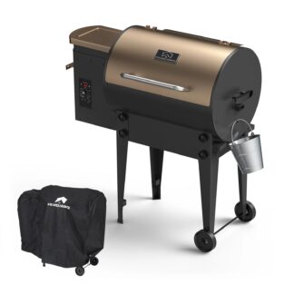 HiMombo 8 in 1 BBQ Gril Wood Pellet Grill and Smoker with Extendable Equipped Foldable Table Legs & Cover Auto Temperature Control for outdoor BBQ Smoke - Black