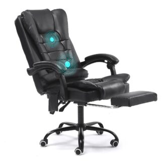 Snailhome Massage Reclining Office Chair Adjustable Height Rotating Lift Chair PU Leather Gaming Chair Laptop Desk Chair with Footrest and Phone Bag
