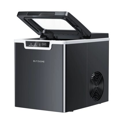 BlitzHome BH-IM2 Automatic Countertop Ice Maker LED Touch Control 7-15mins Fast Icing Ice Maker with Self-cleaning Function, Bullet-shaped Ice Cubes Design - Black - Image 3