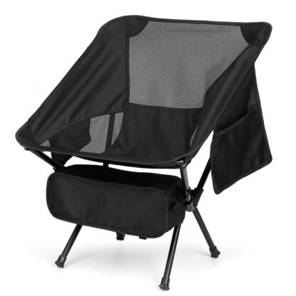 Outdoor Camping Chair Portable Folding Chair Beach Hiking Picnic Seat Fishing Tools Chair with 2 Storage Bags - Black - Image 2