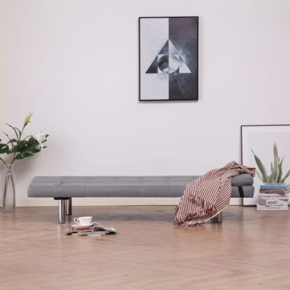 (US Direct) VidaXL Folding Sofa Bed with Two Pillows Light Gray Fabric - Image 3