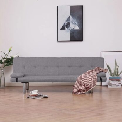 (US Direct) VidaXL Folding Sofa Bed with Two Pillows Light Gray Fabric - Image 2