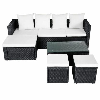 4 Piece Outdoor Patio Furniture Set Garden Lounge Set with Cushions Poly Rattan Black - Image 4