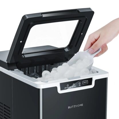 BlitzHome BH-IM2 Automatic Countertop Ice Maker LED Touch Control 7-15mins Fast Icing Ice Maker with Self-cleaning Function, Bullet-shaped Ice Cubes Design - Black - Image 2