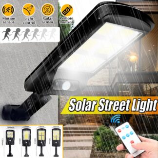 Solar Powered LED COB Street Light PIR Motion Sensor Outdoor Garden Wall Lamp+Remote Control - D
