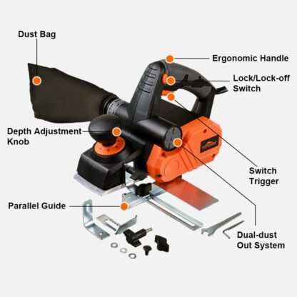 TOPSHAK TS-EP2 7.5-Amp Electric Hand Planer 14500Rpm 3-1/In Wood Planer for Woodworking Chamfer Home DIY Dual Side Dust Outlet - 110V US Plug - Image 5