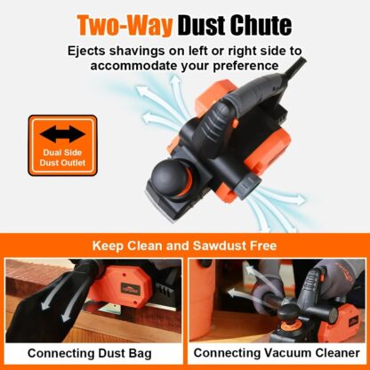 TOPSHAK TS-EP2 7.5-Amp Electric Hand Planer 14500Rpm 3-1/In Wood Planer for Woodworking Chamfer Home DIY Dual Side Dust Outlet - 110V US Plug - Image 4