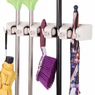 Costway Mop Holder Hanger 5 Position Home Kitchen Storage Broom Organizer Wall Mounted, White