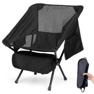 Outdoor Camping Chair Portable Folding Chair Beach Hiking Picnic Seat Fishing Tools Chair with 2 Storage Bags - Black