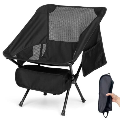 Outdoor Camping Chair Portable Folding Chair Beach Hiking Picnic Seat Fishing Tools Chair with 2 Storage Bags - Black