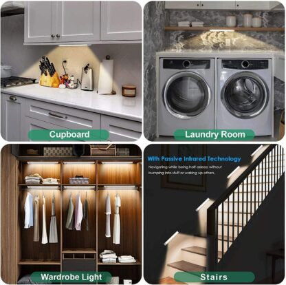 Motion Sensor Cabinet Light Rechargeable Night Light for Closets Cabinets Kitchens Cupboards - Silver 20cm White Light - Image 3