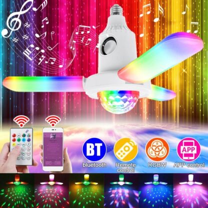 E27 LED Deformable Ceiling Fan Light RGB bluetooth Music Speaker Lamp with Remote - Image 2